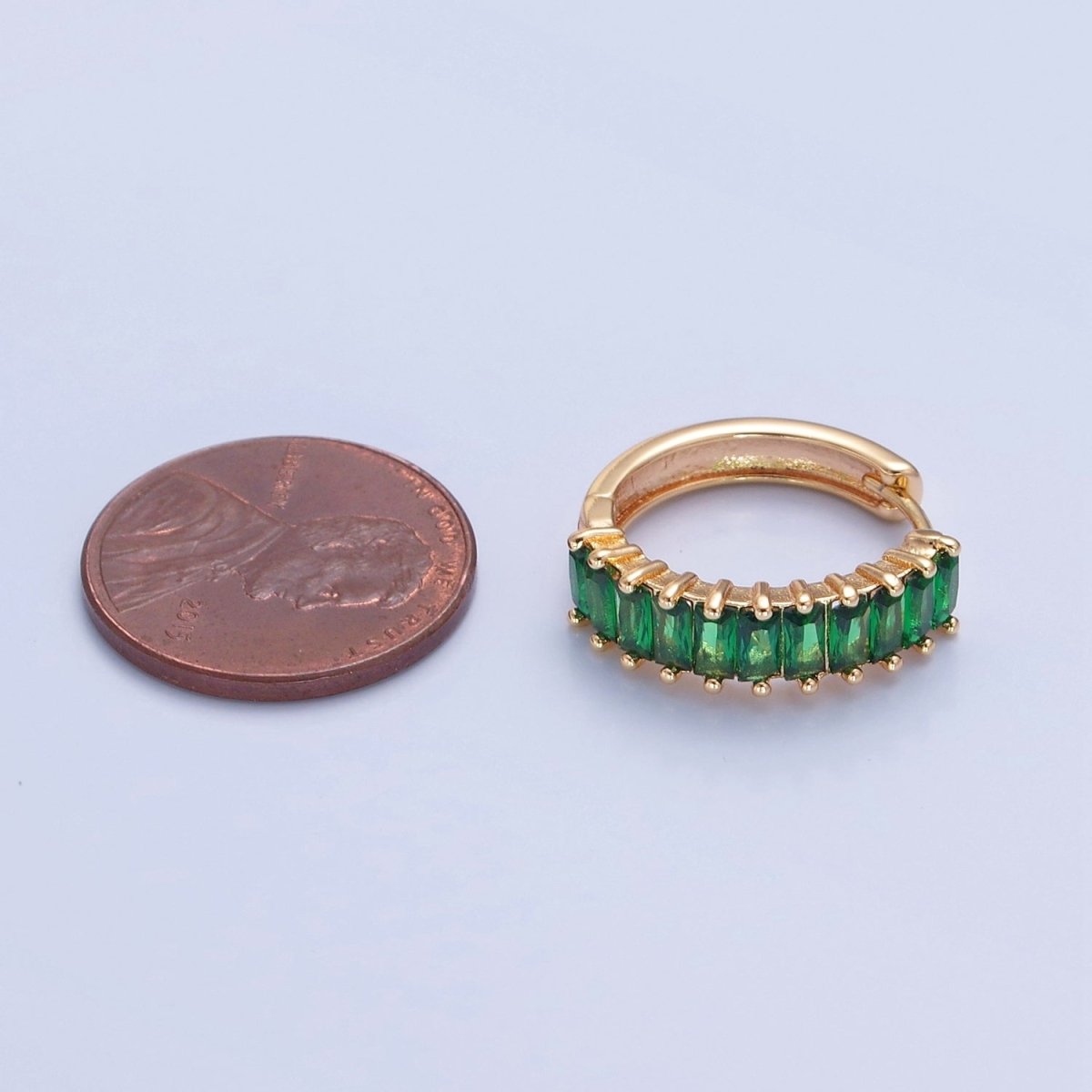 Green Baguette Hoop Earring / Pink Baguettee Hoop Earring in 18k Gold Filled Hoop T-492 T-493
