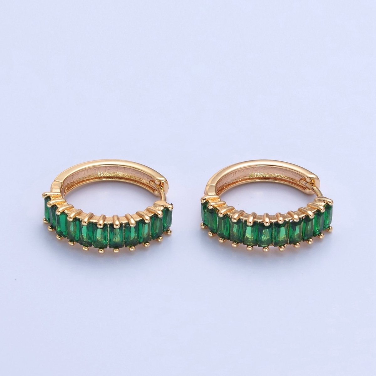 Green Baguette Hoop Earring / Pink Baguettee Hoop Earring in 18k Gold Filled Hoop T-492 T-493