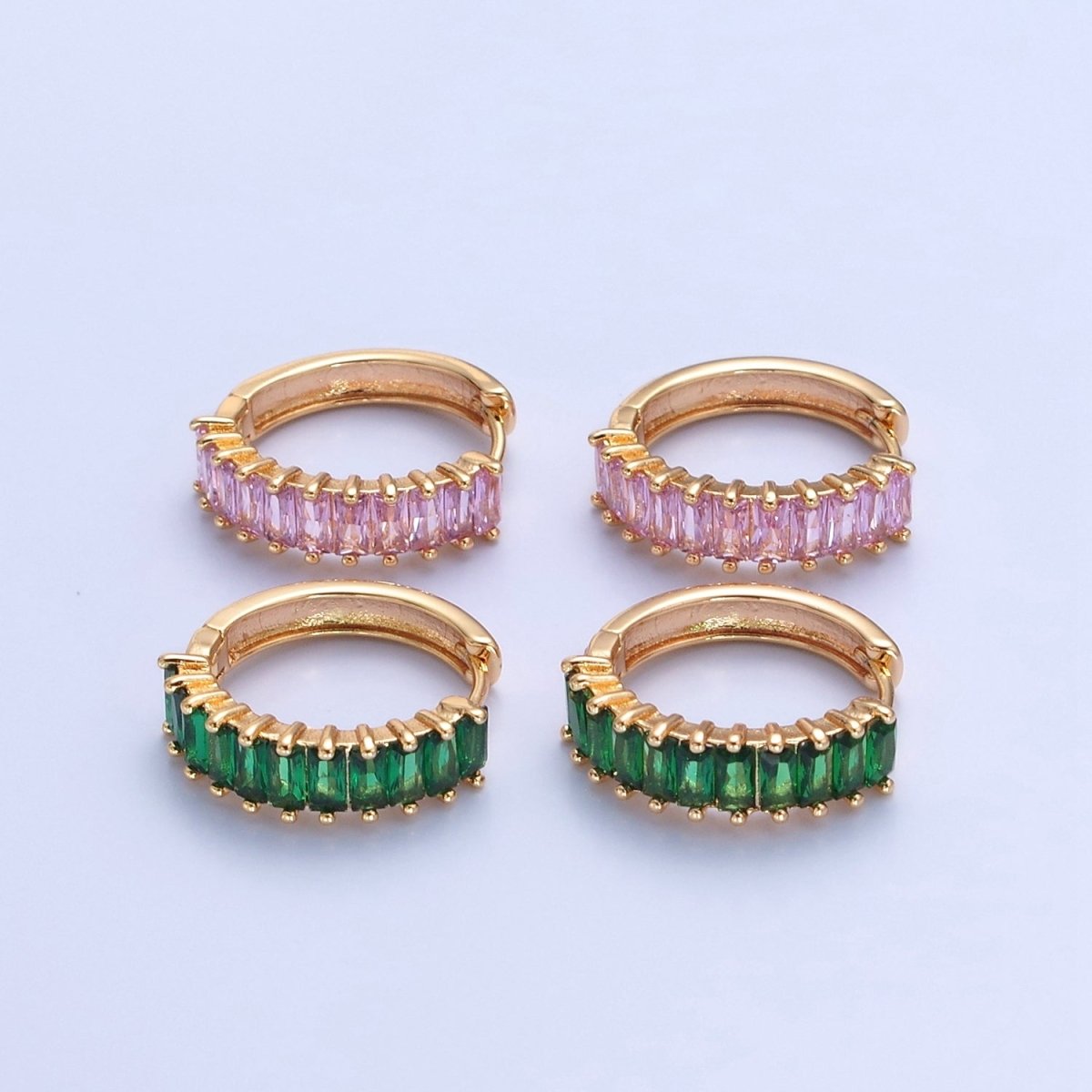 Green Baguette Hoop Earring / Pink Baguettee Hoop Earring in 18k Gold Filled Hoop T-492 T-493