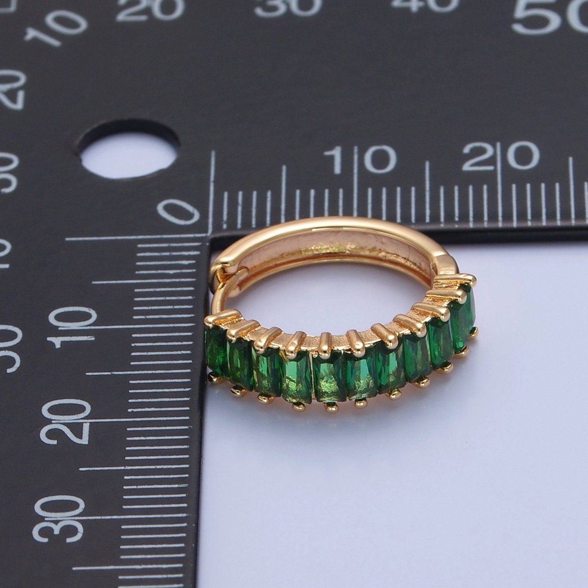 Green Baguette Hoop Earring / Pink Baguettee Hoop Earring in 18k Gold Filled Hoop T-492 T-493