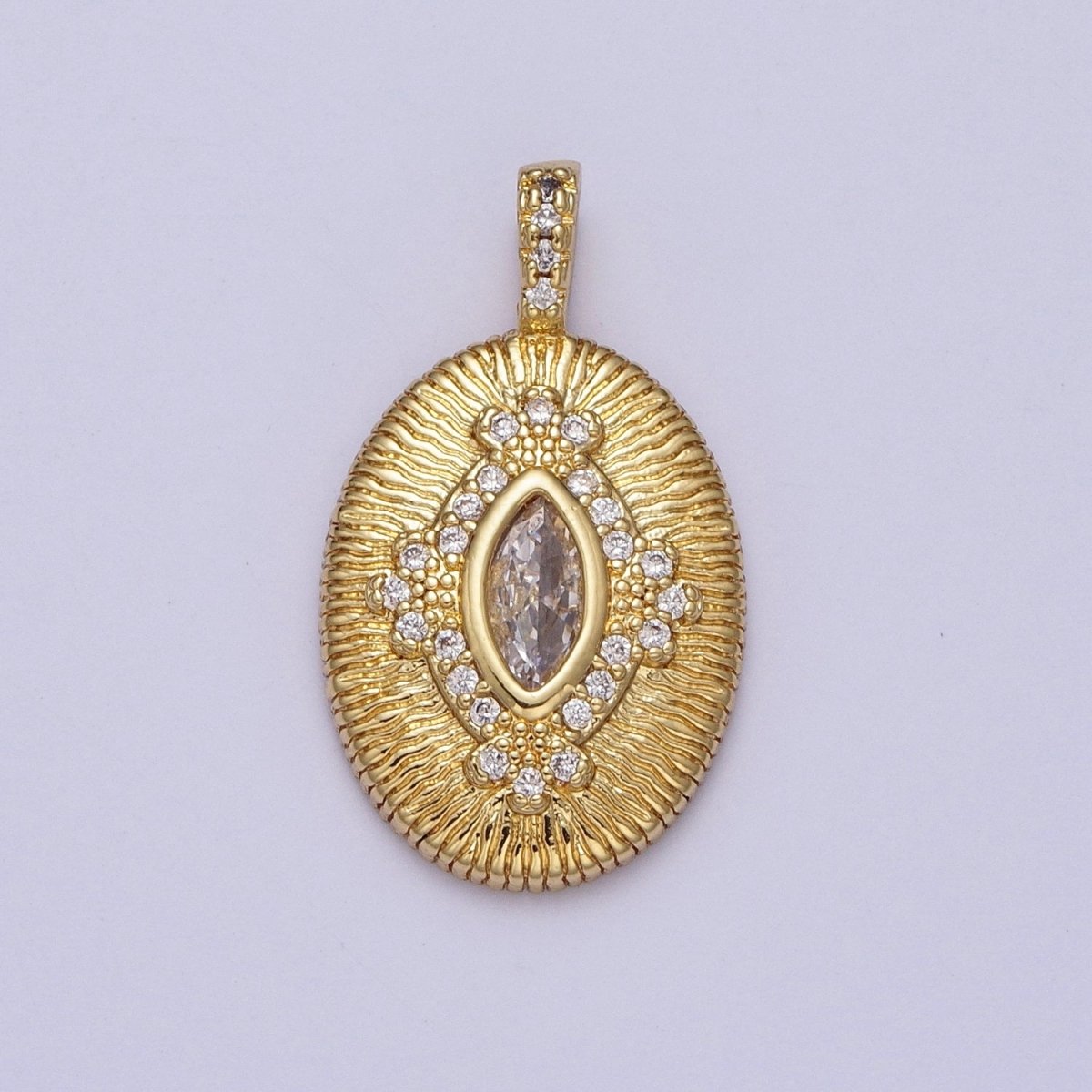 Green, Clear Marquise Line Textured Oval Micro Paved Gold Pendant  H-911 H-935