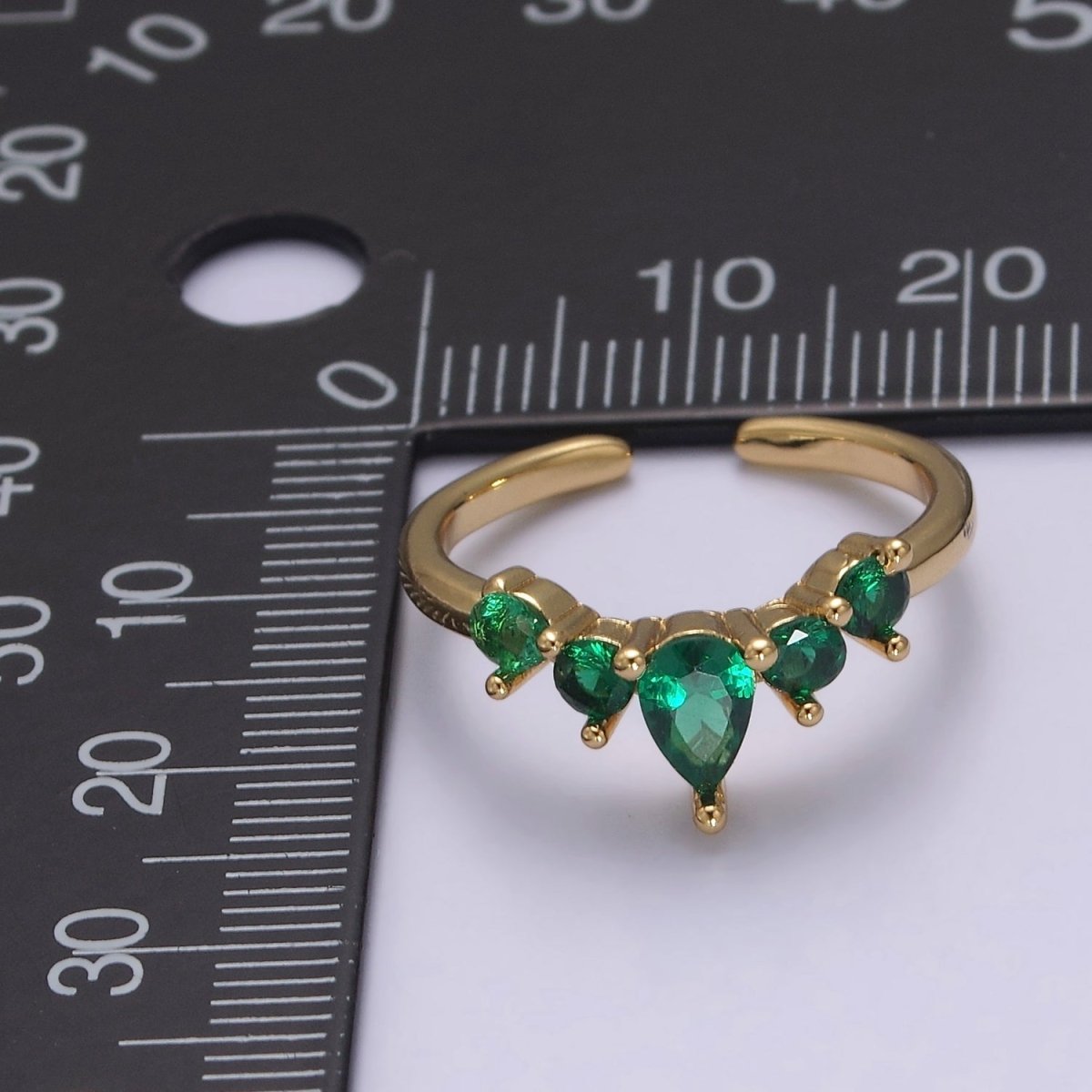 Green Crown Gold Emerald Style Ring with Cubic Zirconia Dainty Marquise CZ Adjustable Ring S-504 - DLUXCA