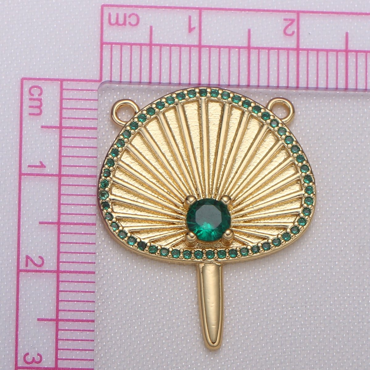 Green Crystal on Golden Sunburst Nippon Japan Fan Connector CZ Morning Sunrays Ornament Jewelry Supply Component GP-602 - DLUXCA