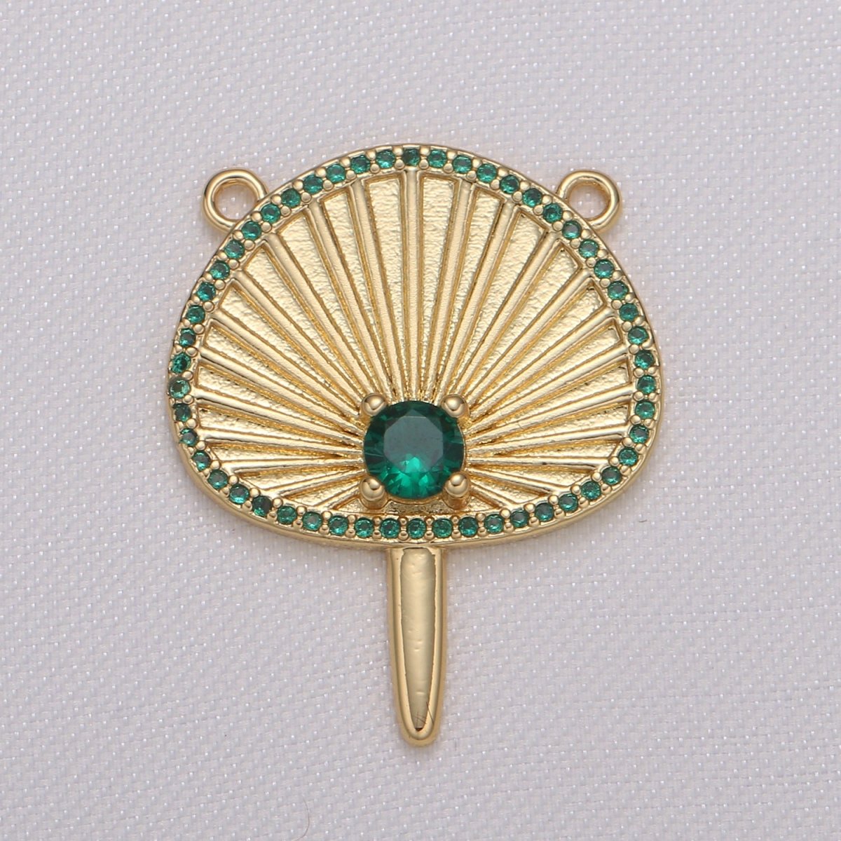 Green Crystal on Golden Sunburst Nippon Japan Fan Connector CZ Morning Sunrays Ornament Jewelry Supply Component GP-602 - DLUXCA
