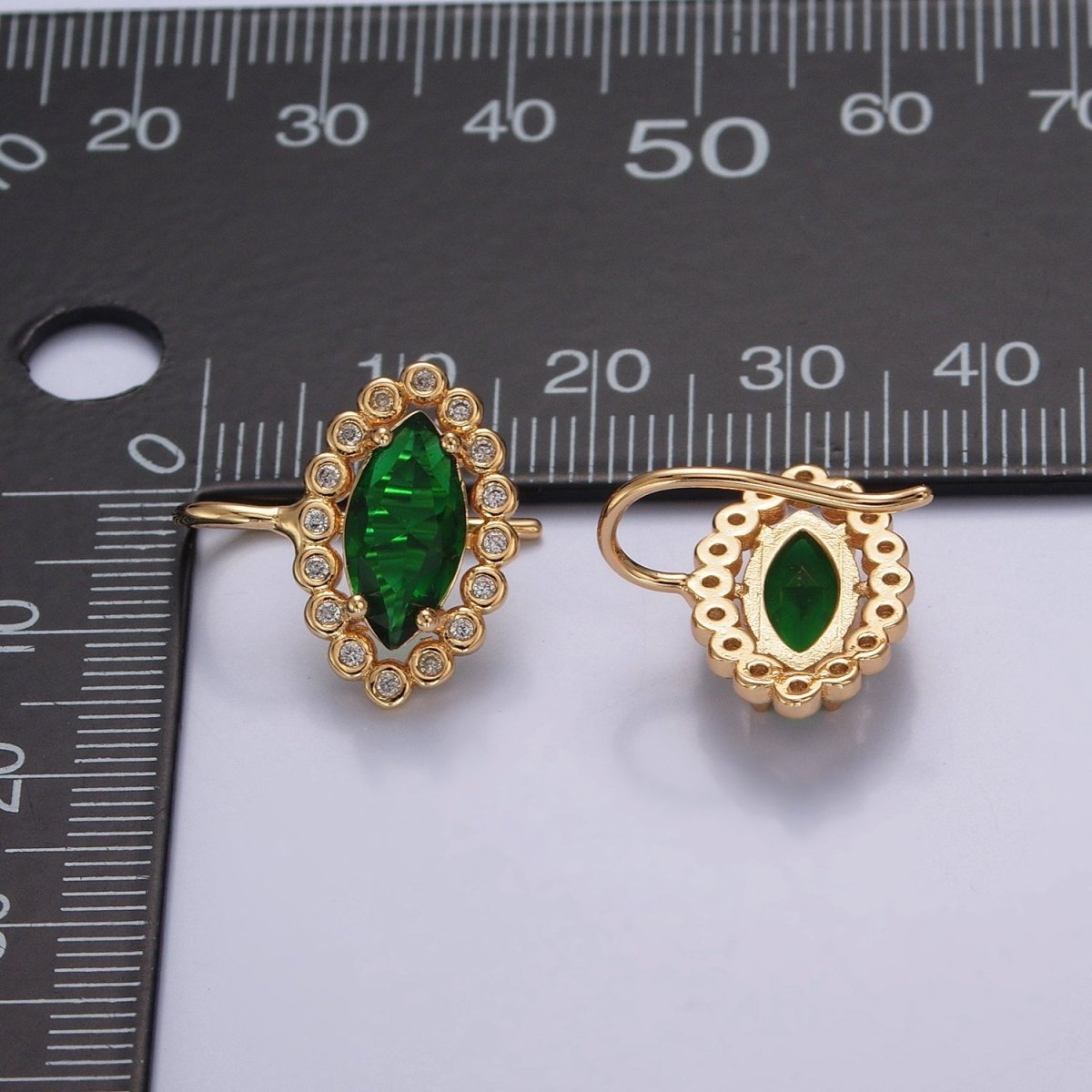 Green Cubic Zirconia Evil Eye French Hook Earrings P-386 - DLUXCA