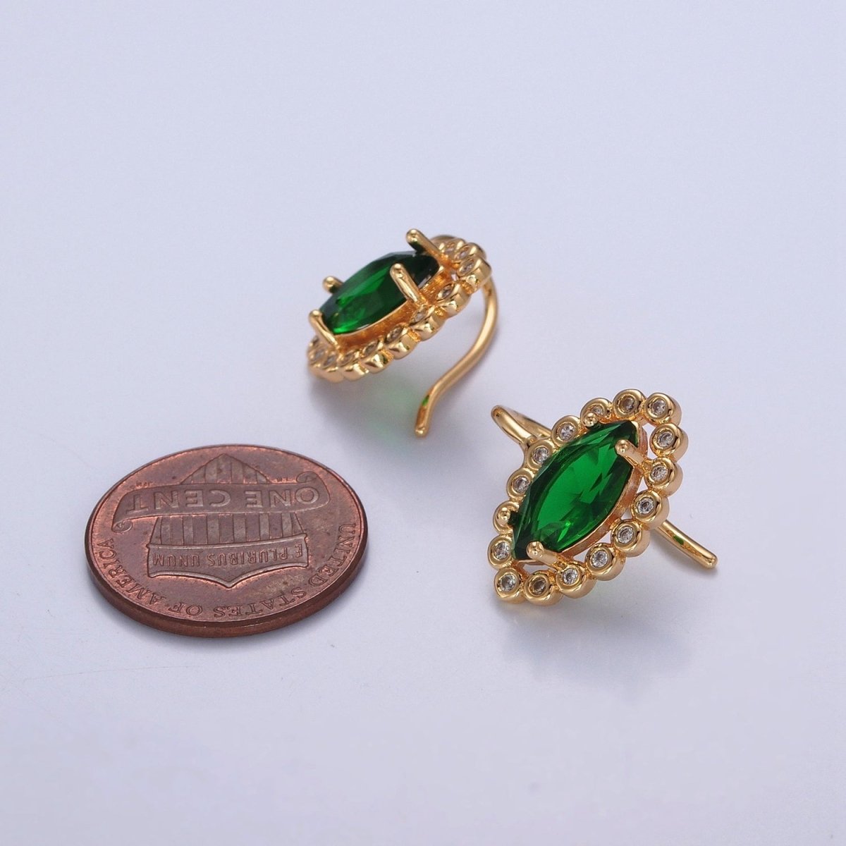 Green Cubic Zirconia Evil Eye French Hook Earrings P-386 - DLUXCA