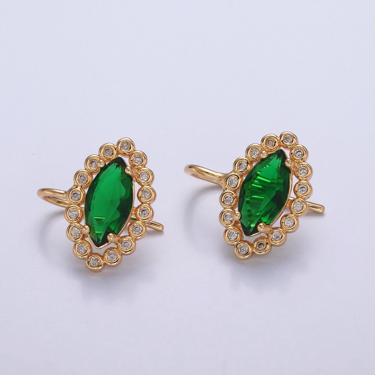 Green Cubic Zirconia Evil Eye French Hook Earrings P-386 - DLUXCA