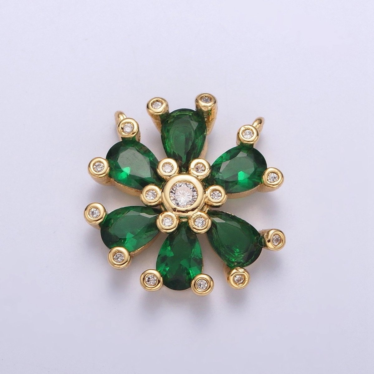 Green Cubic Zirconia Flower Connector G-914 - DLUXCA