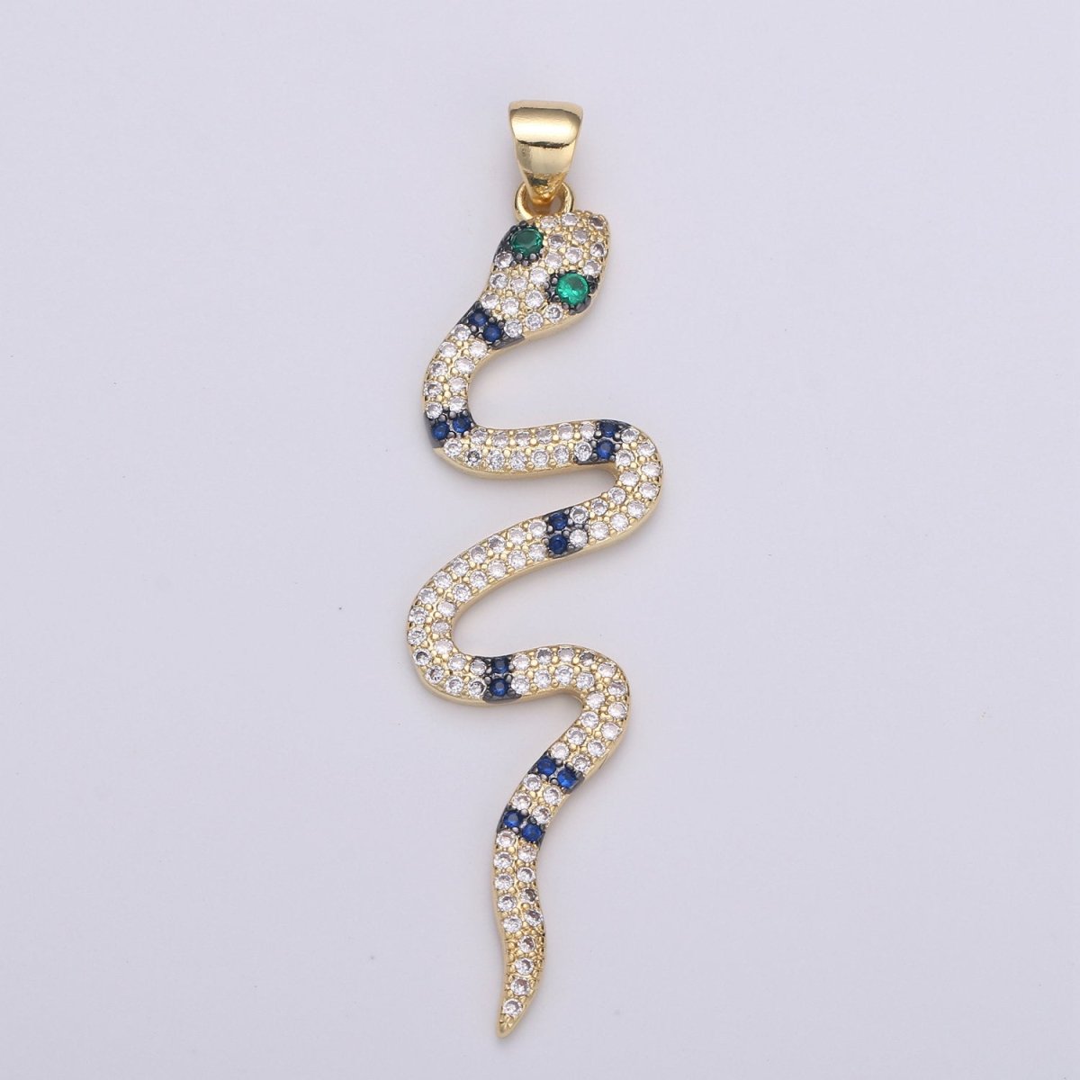 Green CZ  14k Gold Filled Snake Charm, Micro Pave Snake Pendant Charm, Gold Filled Charm, For Serpent Animal Jewelry Dangle Charm I-906 I-905 I-907