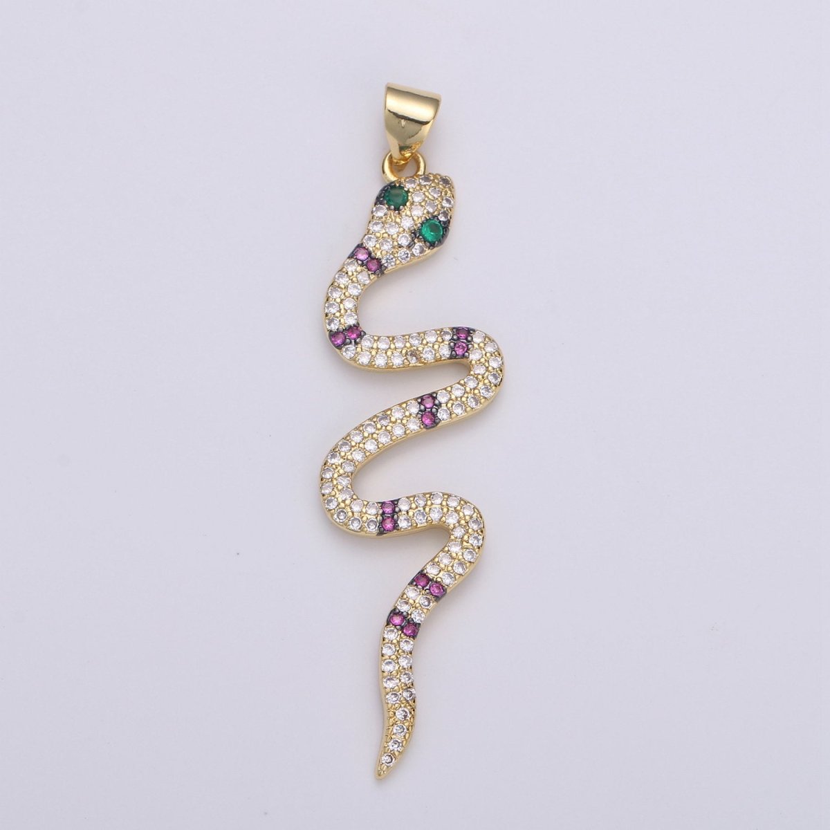 Green CZ  14k Gold Filled Snake Charm, Micro Pave Snake Pendant Charm, Gold Filled Charm, For Serpent Animal Jewelry Dangle Charm I-906 I-905 I-907