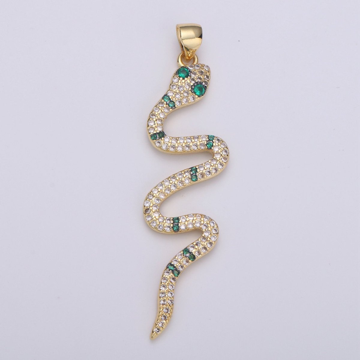Green CZ  14k Gold Filled Snake Charm, Micro Pave Snake Pendant Charm, Gold Filled Charm, For Serpent Animal Jewelry Dangle Charm I-906 I-905 I-907