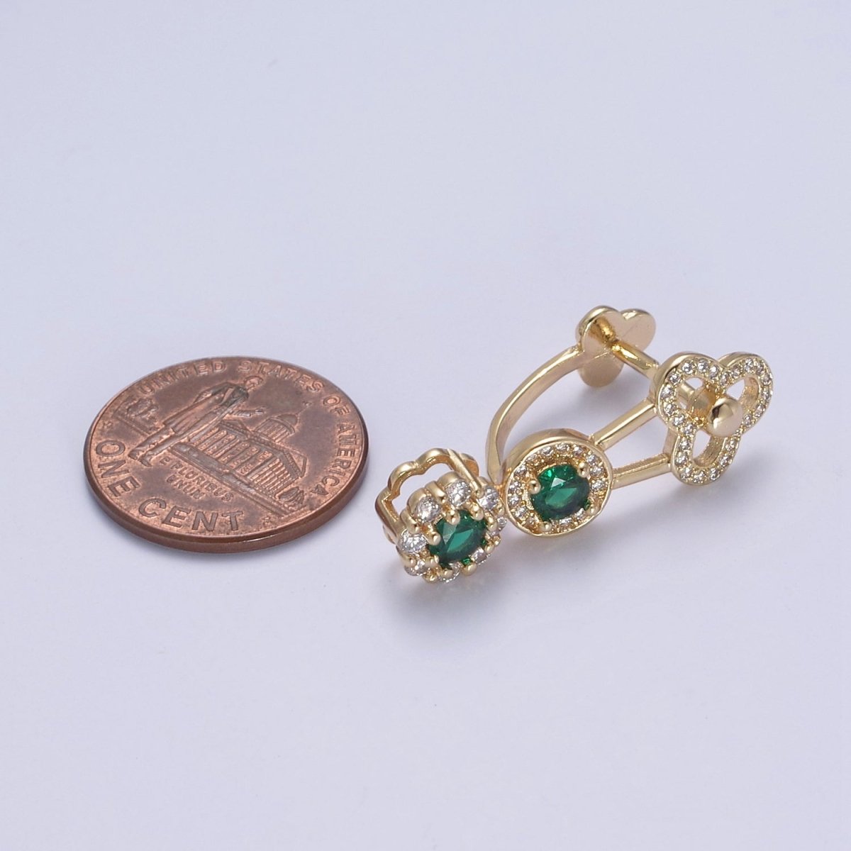 Green Cz Pinch Bail, Nickel Free, 28.3x9.6mm, Pendant bail, 16K gold Filled brass Jewelry Gold bail, Charm bail, Ice pick with Micro Pave CZ Stone L-651 - DLUXCA