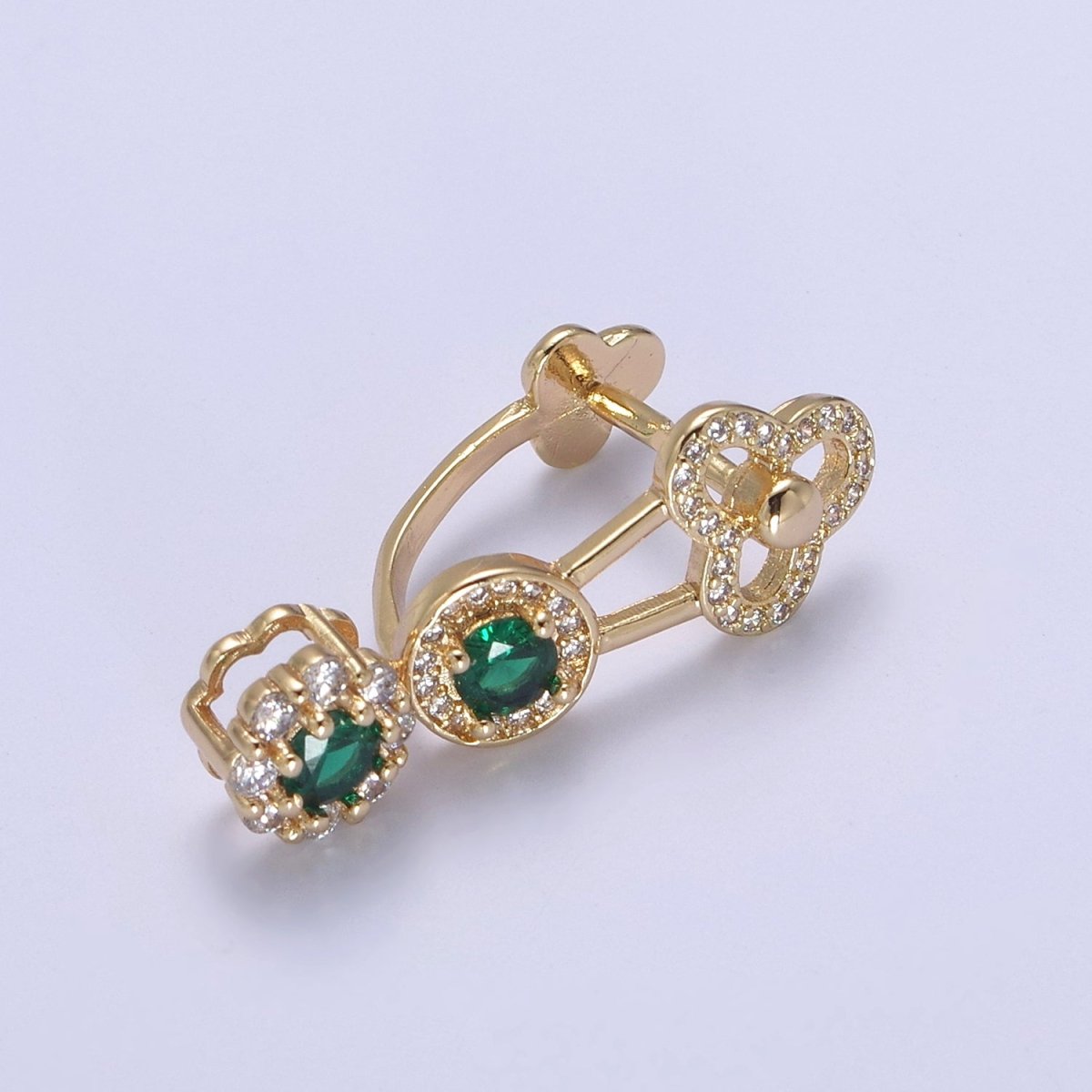 Green Cz Pinch Bail, Nickel Free, 28.3x9.6mm, Pendant bail, 16K gold Filled brass Jewelry Gold bail, Charm bail, Ice pick with Micro Pave CZ Stone L-651 - DLUXCA