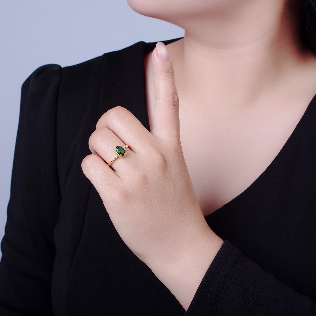 Green Emerald Ring, Emerald Oval Ring, May Birthstone, Dainty Ring O-2227 - DLUXCA