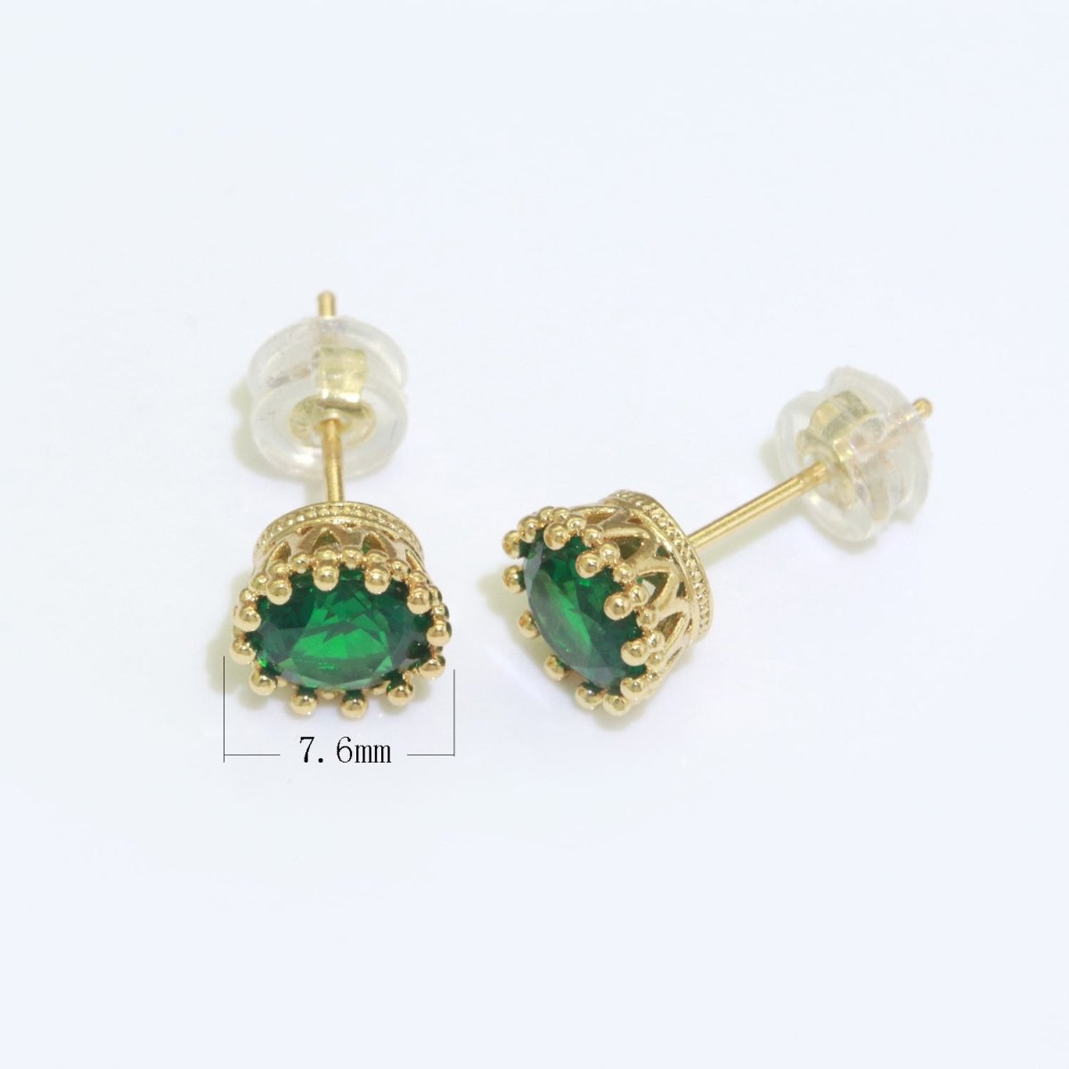 Green Emerald Stud Earring 18k Gold Filled Round Circle Stud Minimalist Earring T-061 - DLUXCA