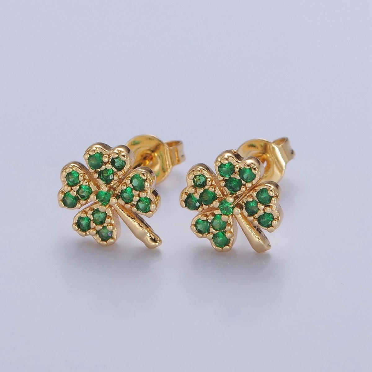 Green Four Leaf Clover Earrings, Clover Leaf stud earrings, Lucky earrings, St Patrick's Day Earring T-422 - DLUXCA