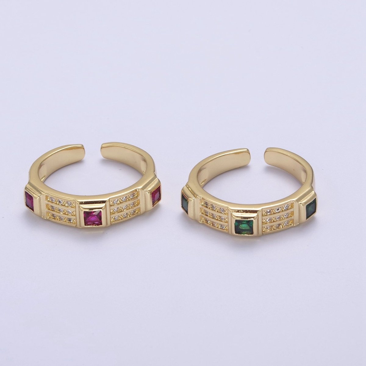 Green / Fuschia CZ Stone Gold Ring Open Adjustable Jewelry Masculine Unisex Ring U-227 U-228