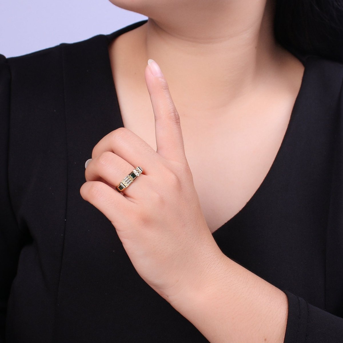 Green / Fuschia CZ Stone Gold Ring Open Adjustable Jewelry Masculine Unisex Ring U-227 U-228