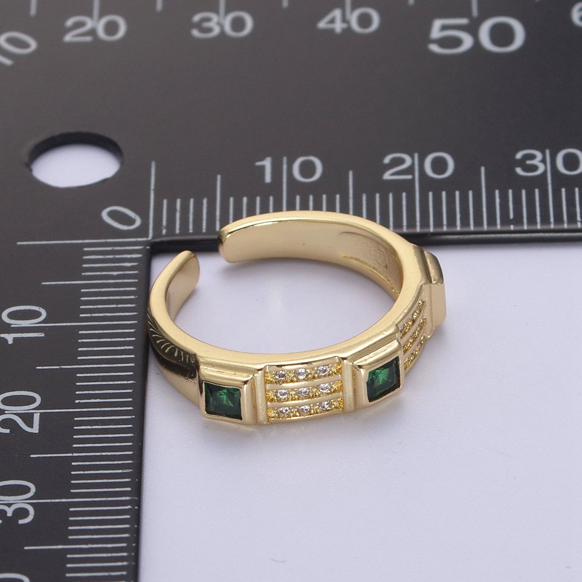 Green / Fuschia CZ Stone Gold Ring Open Adjustable Jewelry Masculine Unisex Ring U-227 U-228