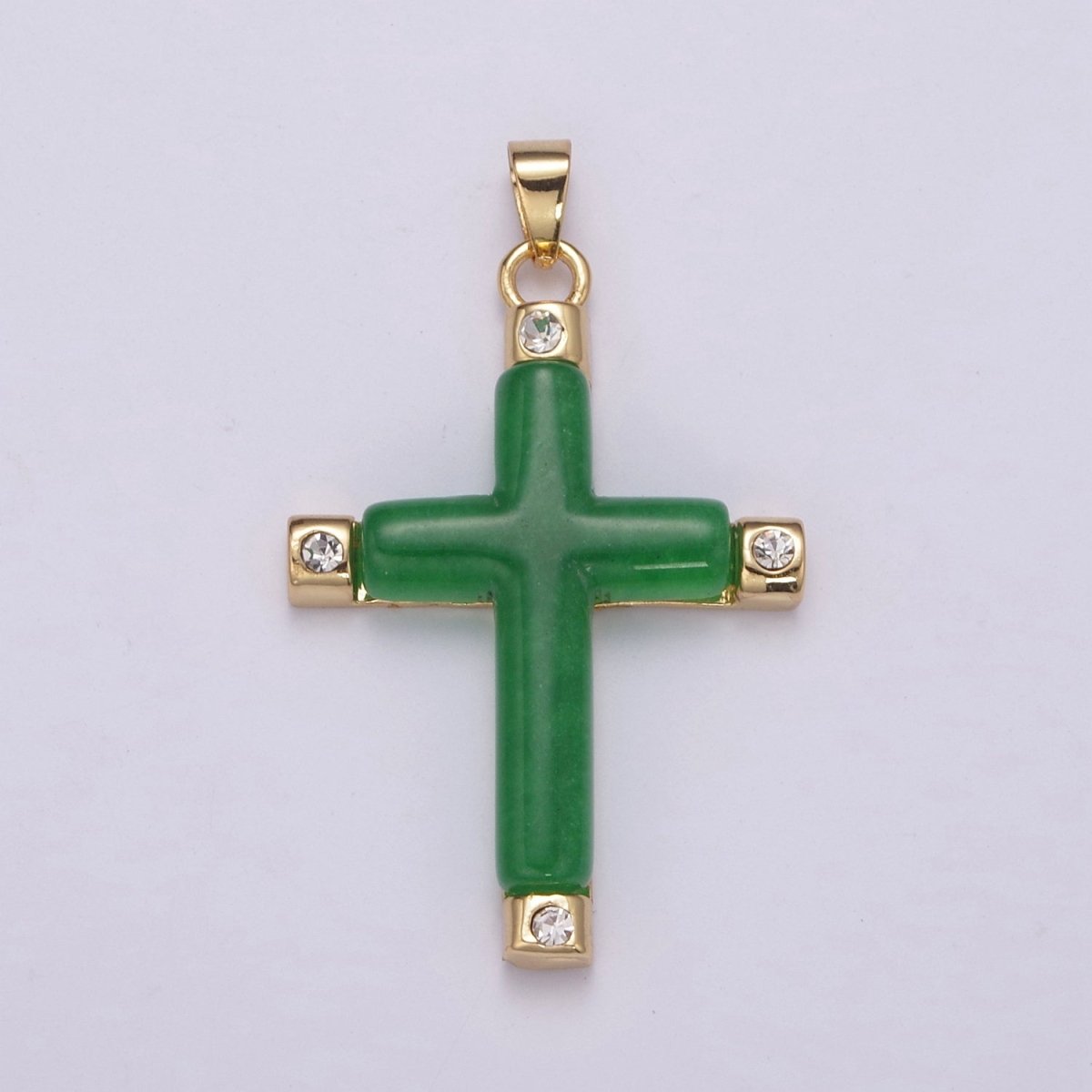 Green Jade Cross Pendant for Necklace 24K Gold Filled Cross O-267 - DLUXCA
