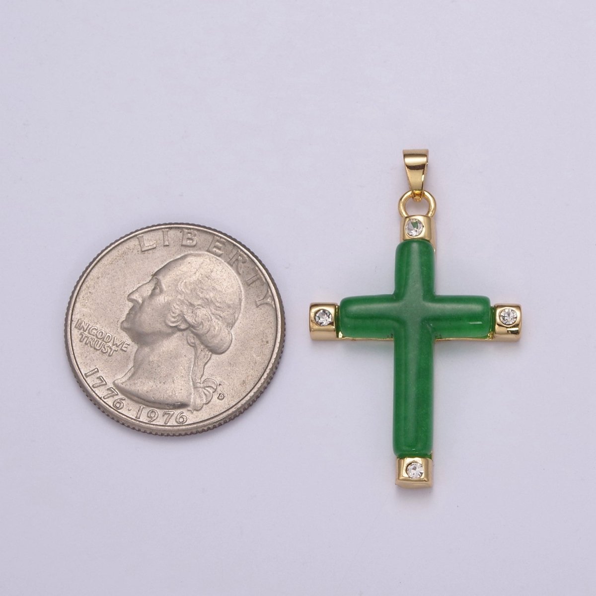 Green Jade Cross Pendant for Necklace 24K Gold Filled Cross O-267 - DLUXCA