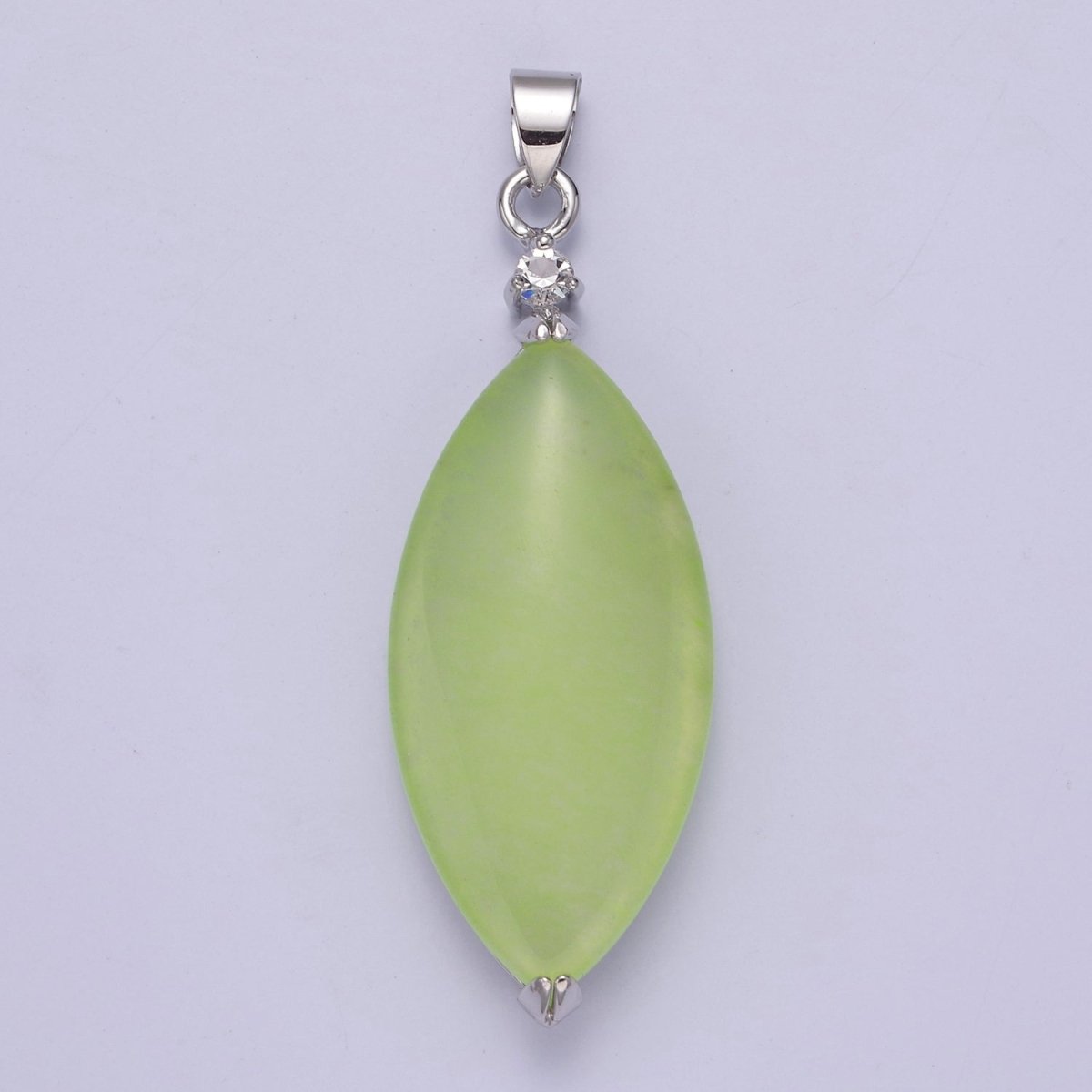 Green Jade Drop pendant charm with Gold / Silver Bail for Necklace W-630