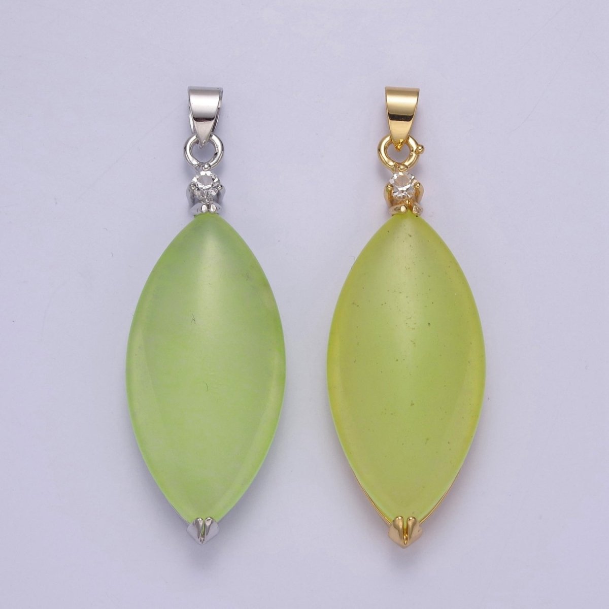 Green Jade Drop pendant charm with Gold / Silver Bail for Necklace W-630