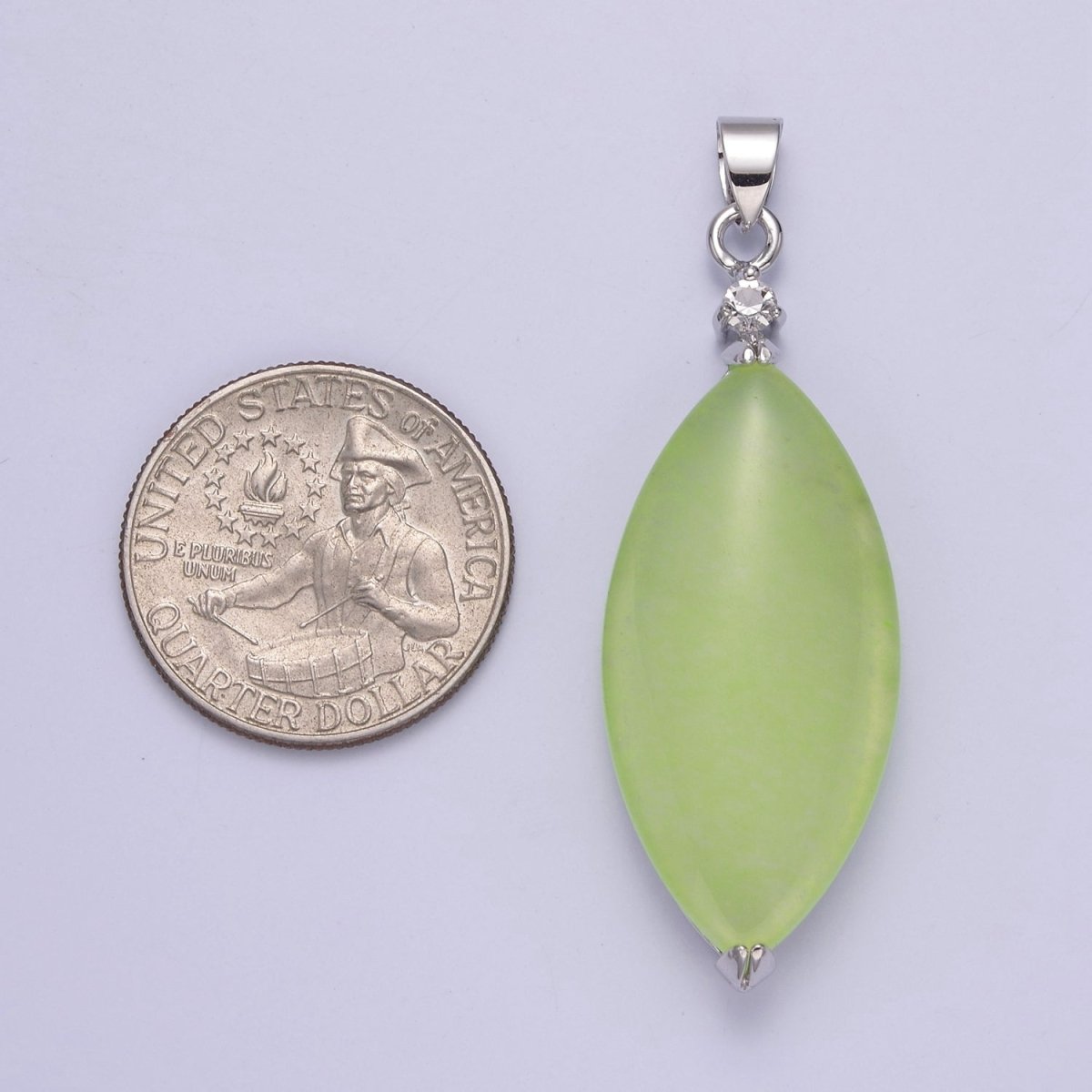 Green Jade Drop pendant charm with Gold / Silver Bail for Necklace W-630