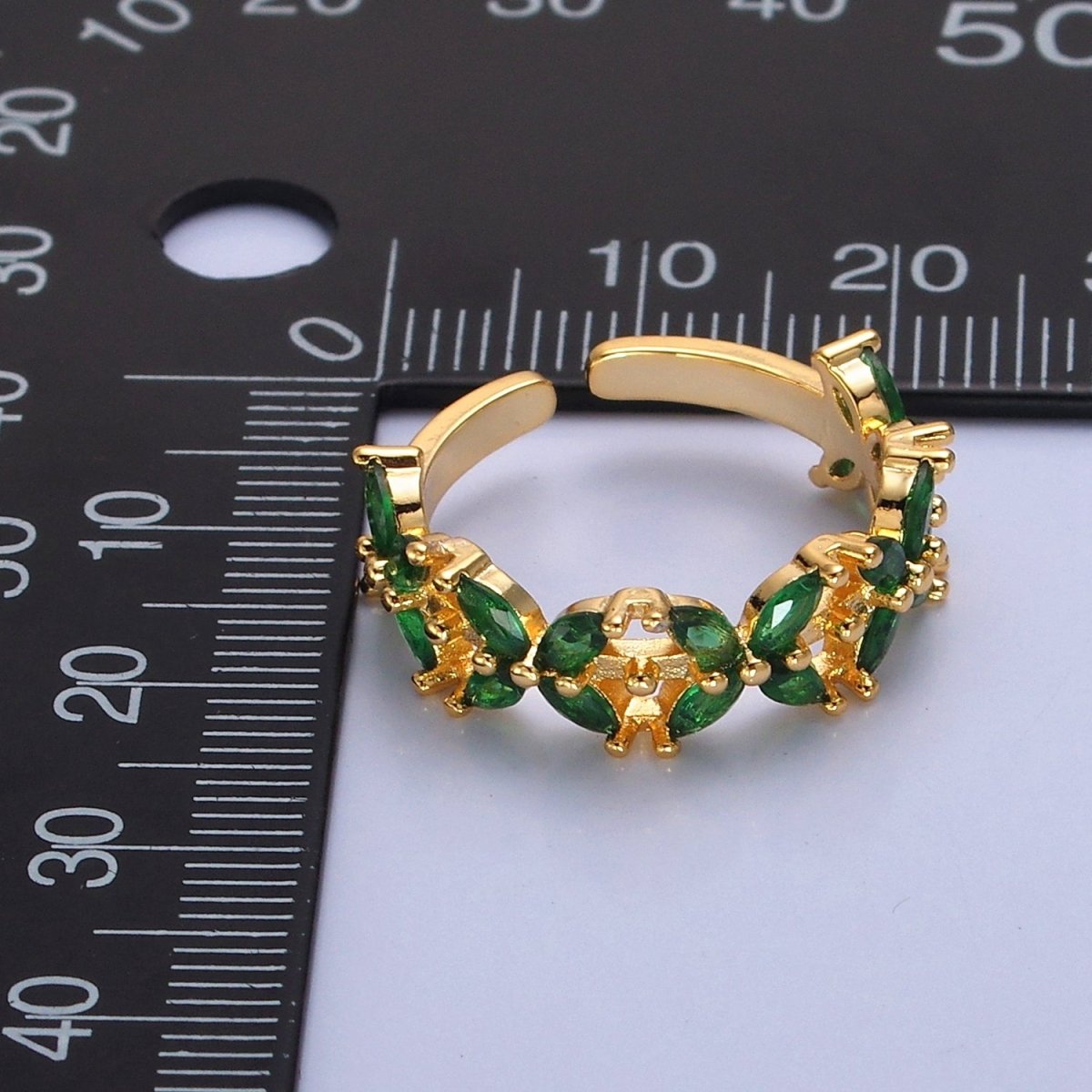 Green Marquise Flower Ring, 24K Gold Filled Cubic Zirconia CZ Ring O-2297 - DLUXCA