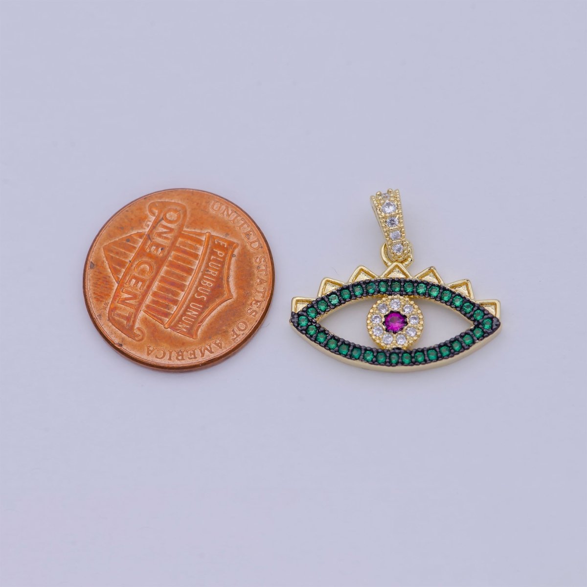 Green Micro Pave Evil Eye Charm Cubic Eye Of Ra Necklace Earring Charm in 24k Gold Filled for Necklace Bracelet Component Supply I-774 - DLUXCA