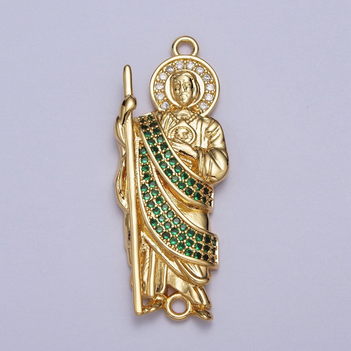 Green Micro Paved CZ Saint Jude Religious San Judas Tadeo Cadena Charm Connector for Bracelet | Y-674 - DLUXCA
