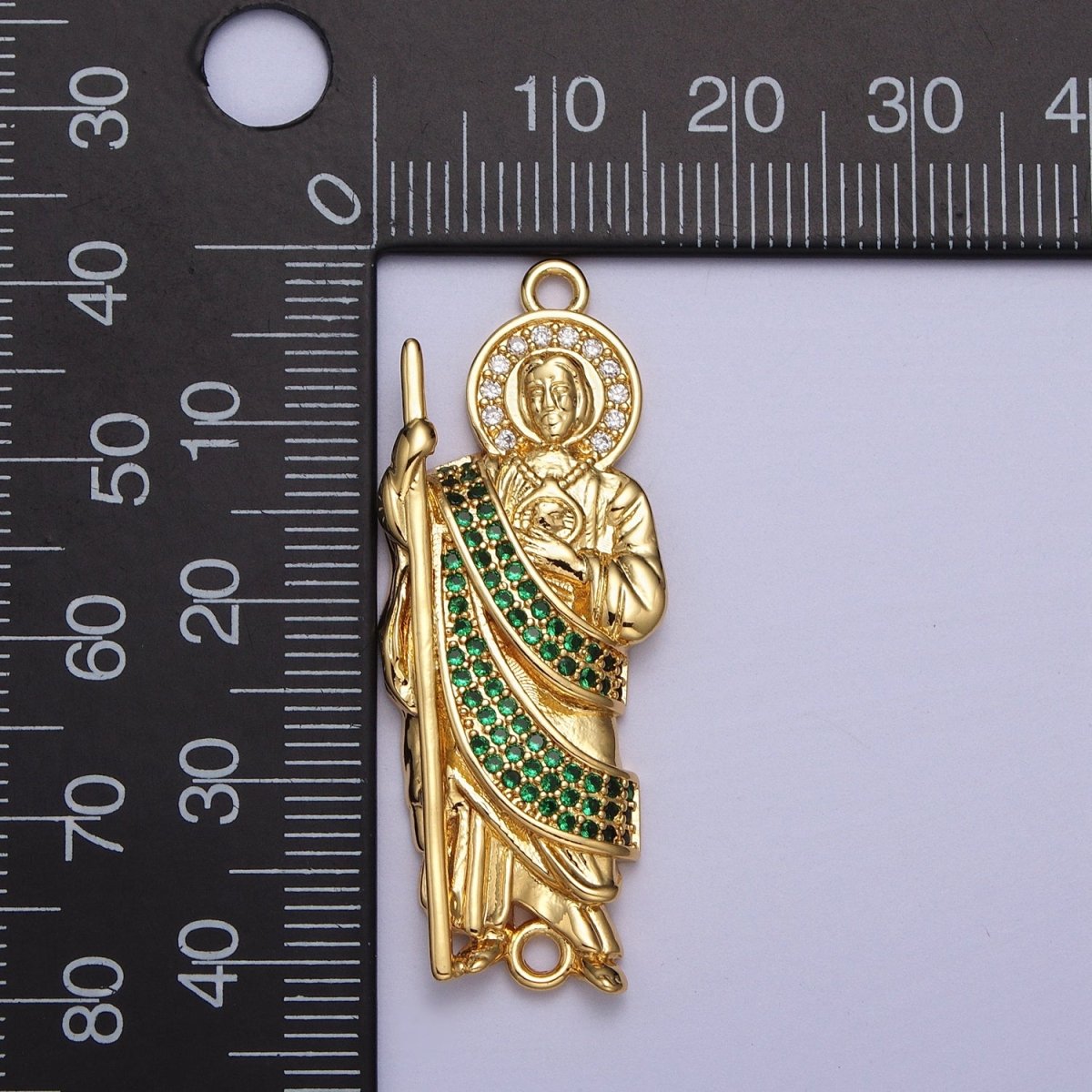 Green Micro Paved CZ Saint Jude Religious San Judas Tadeo Cadena Charm Connector for Bracelet | Y-674 - DLUXCA