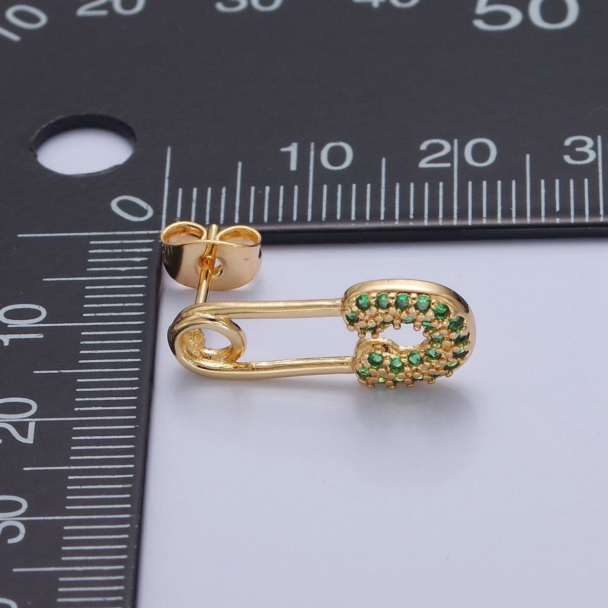 Green Pave Paper Clip Stud Earring T-418 - DLUXCA