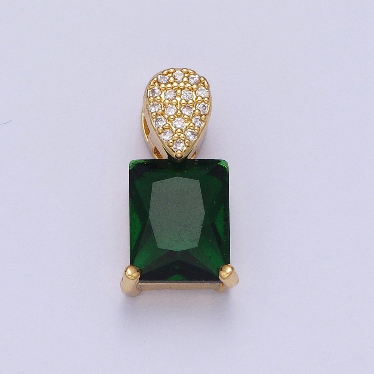 Green, Pink, Clear, Red Baguette Micro Paved CZ Teardrop Slider Pendant  H-405 H-893 H-917 H-922