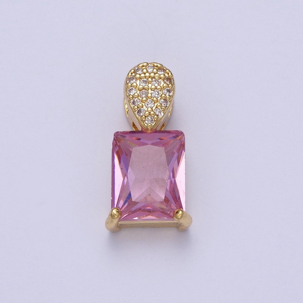 Green, Pink, Clear, Red Baguette Micro Paved CZ Teardrop Slider Pendant  H-405 H-893 H-917 H-922