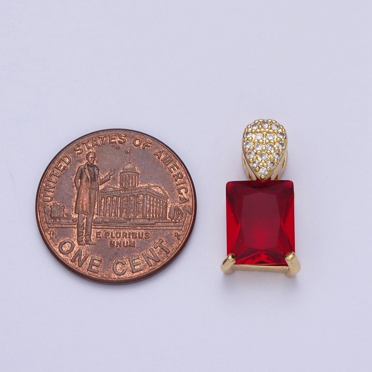 Green, Pink, Clear, Red Baguette Micro Paved CZ Teardrop Slider Pendant  H-405 H-893 H-917 H-922