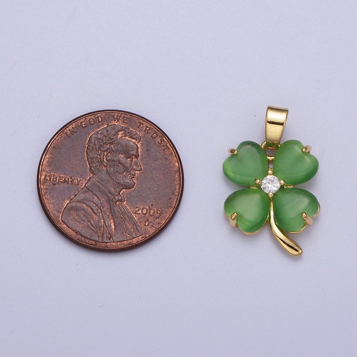 Green Quatrefoil Lucky Clover Gold Cubic Zirconia Pendant Jewelry Component For Saint Patrick Day | X-674 - DLUXCA