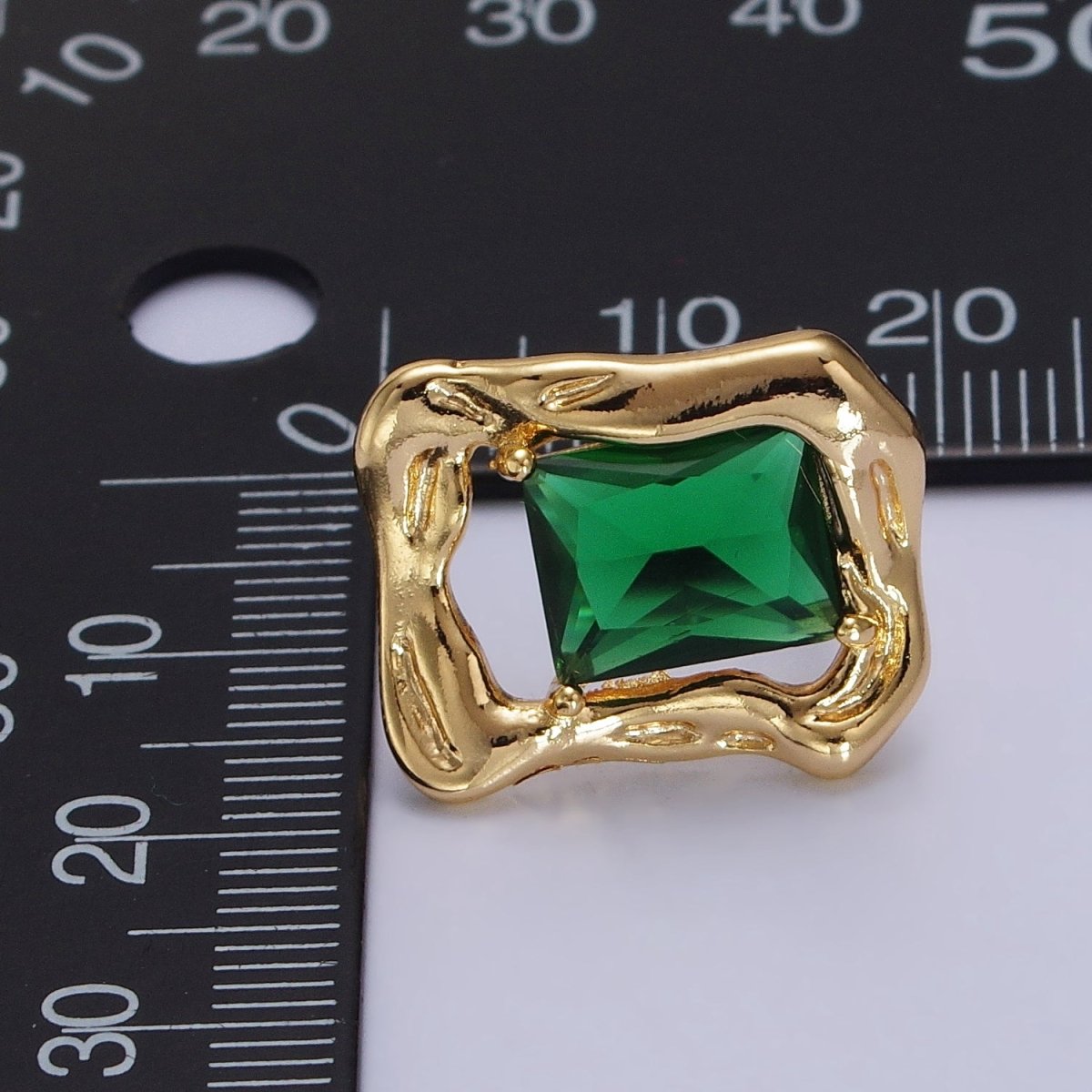 Green, Red, Blue CZ Baguette Geometric Gold Framed Stud Earrings | AB134 - AB136