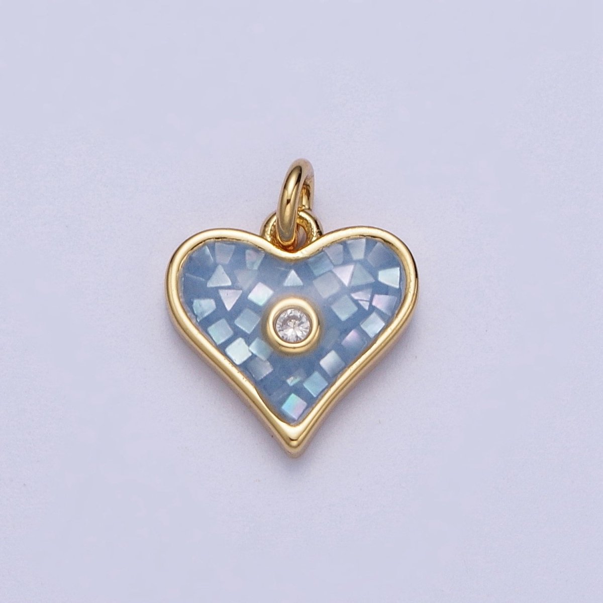 Green, White, Pink, Blue, Abalone Shell Opal CZ Gold Heart Charm | X-769 - X-773