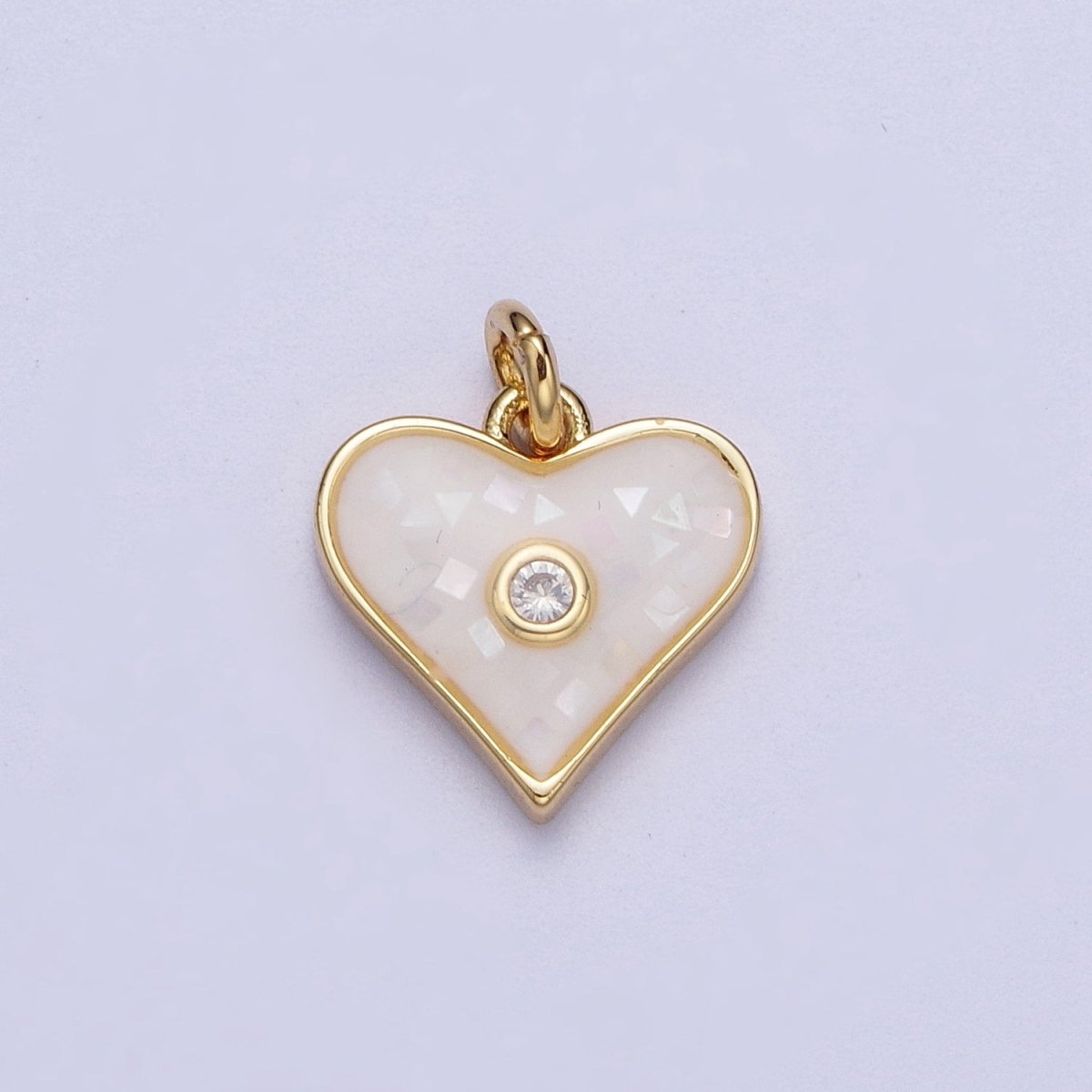 Green, White, Pink, Blue, Abalone Shell Opal CZ Gold Heart Charm | X-769 - X-773