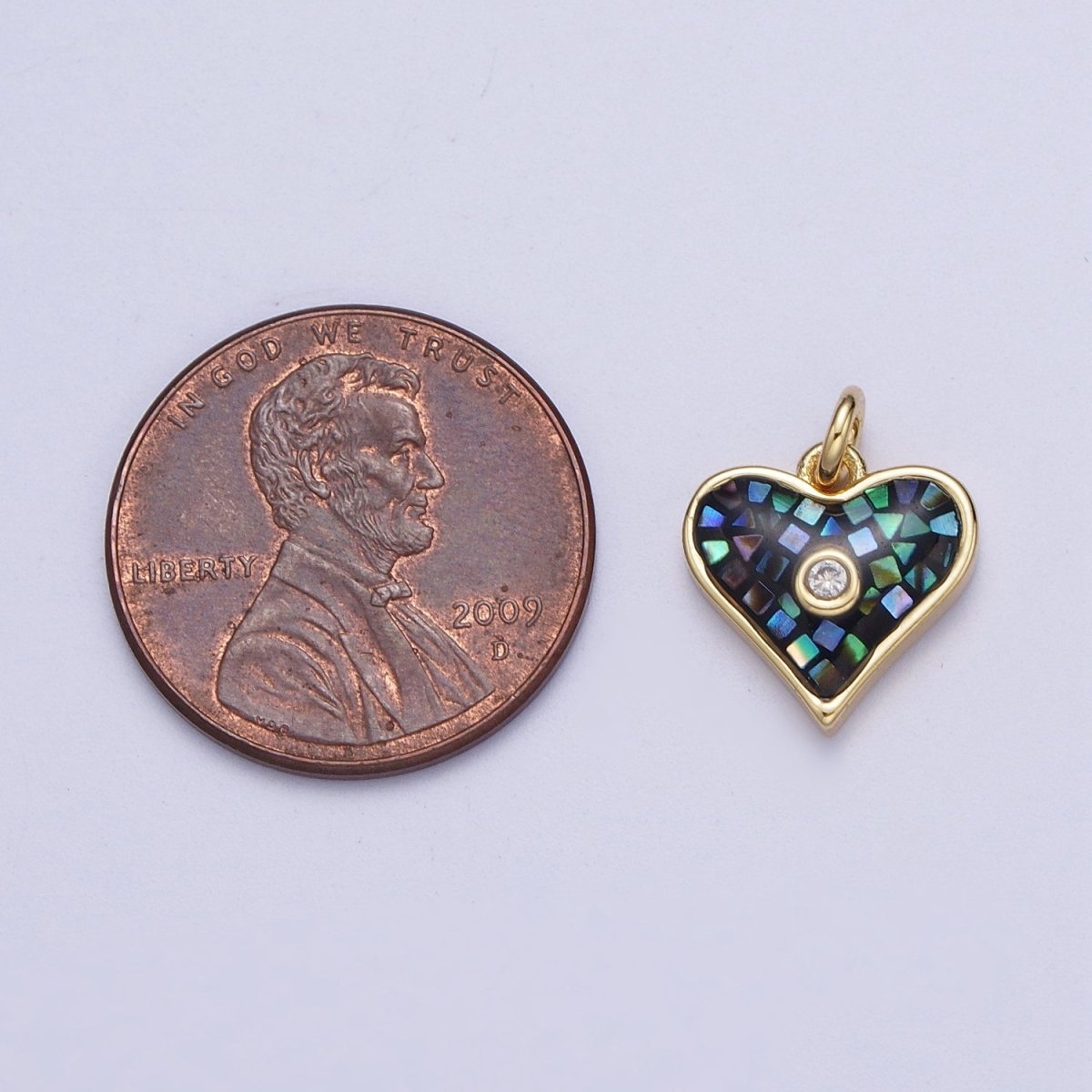 Green, White, Pink, Blue, Abalone Shell Opal CZ Gold Heart Charm | X-769 - X-773