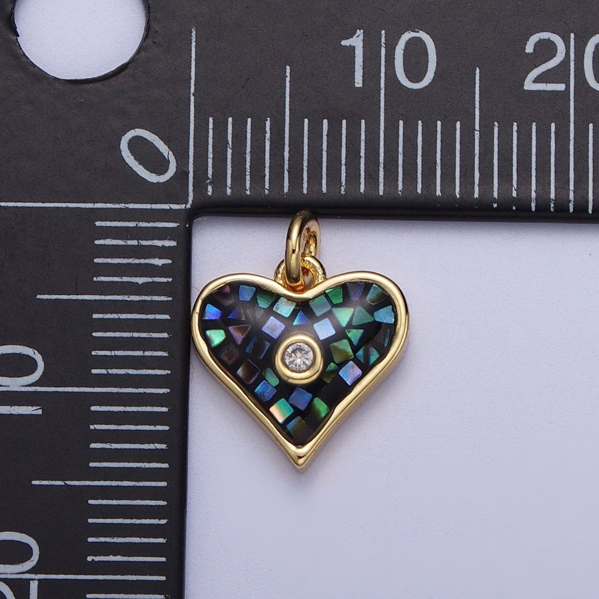 Green, White, Pink, Blue, Abalone Shell Opal CZ Gold Heart Charm | X-769 - X-773