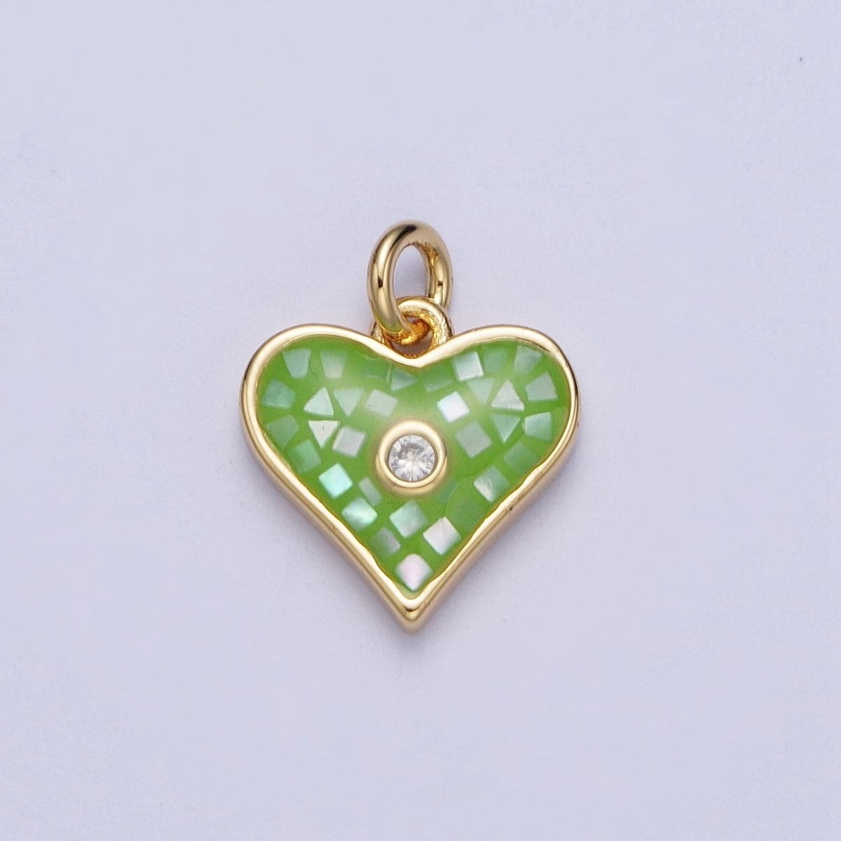 Green, White, Pink, Blue, Abalone Shell Opal CZ Gold Heart Charm | X-769 - X-773