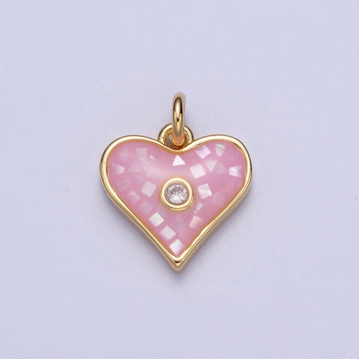 Green, White, Pink, Blue, Abalone Shell Opal CZ Gold Heart Charm | X-769 - X-773