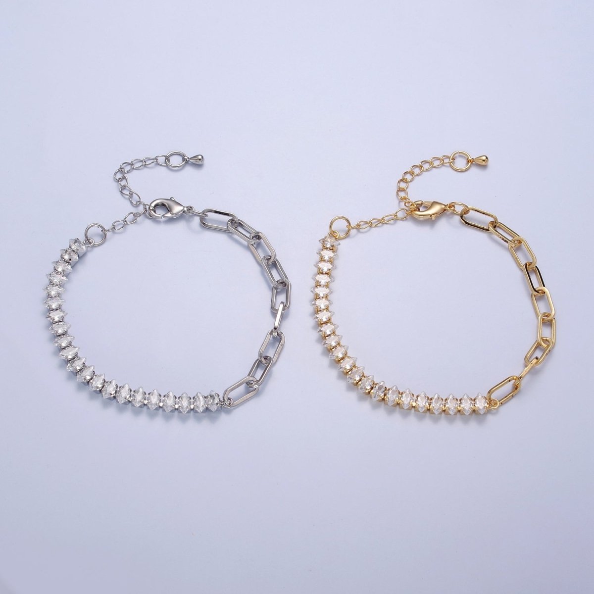 Half Tennis Half Paperclip Bracelet, Tennis Bracelet, CZ Tennis Bracelet, Paperclip Bracelet, Link Bracelet | WA-955 WA-956 Clearance Pricing