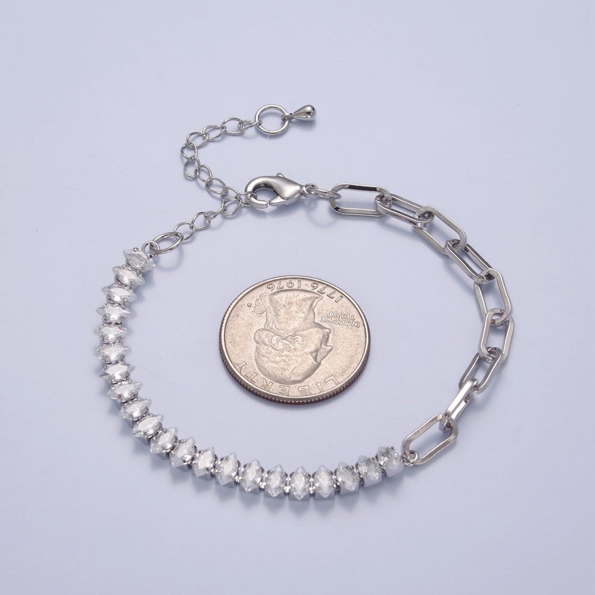 Half Tennis Half Paperclip Bracelet, Tennis Bracelet, CZ Tennis Bracelet, Paperclip Bracelet, Link Bracelet | WA-955 WA-956 Clearance Pricing