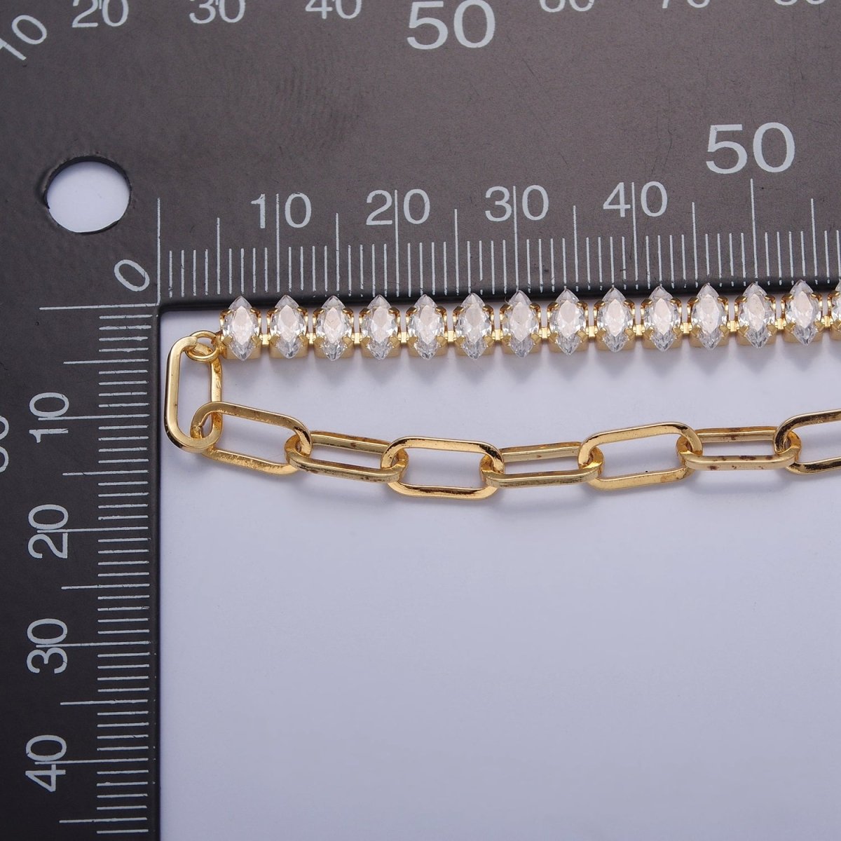 Half Tennis Half Paperclip Bracelet, Tennis Bracelet, CZ Tennis Bracelet, Paperclip Bracelet, Link Bracelet | WA-955 WA-956 Clearance Pricing