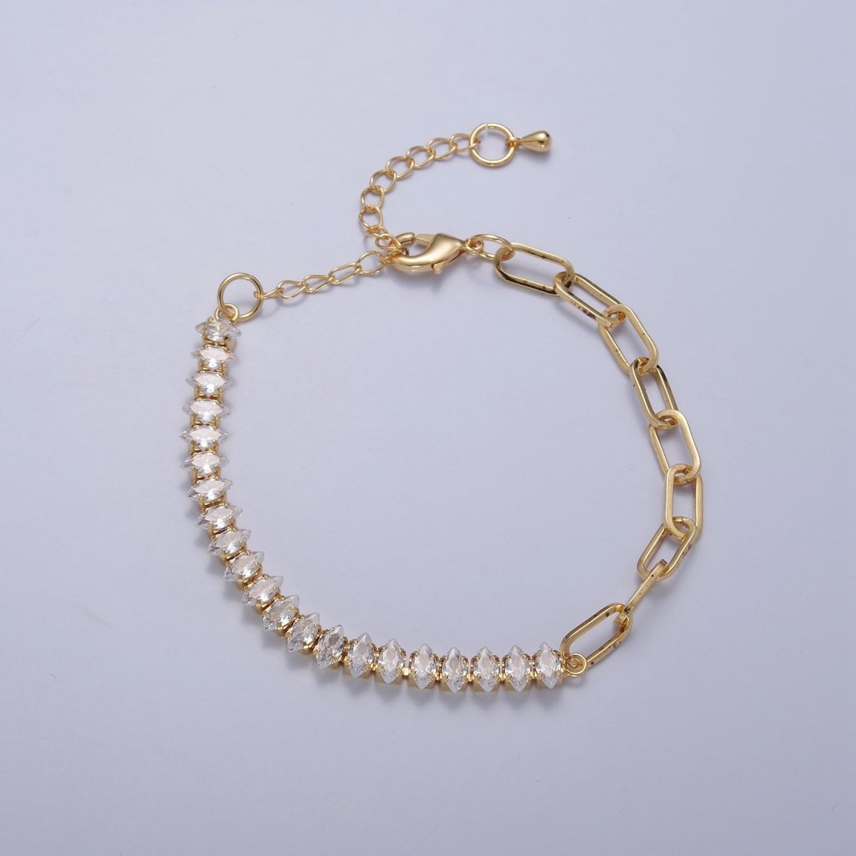 Half Tennis Half Paperclip Bracelet, Tennis Bracelet, CZ Tennis Bracelet, Paperclip Bracelet, Link Bracelet | WA-955 WA-956 Clearance Pricing