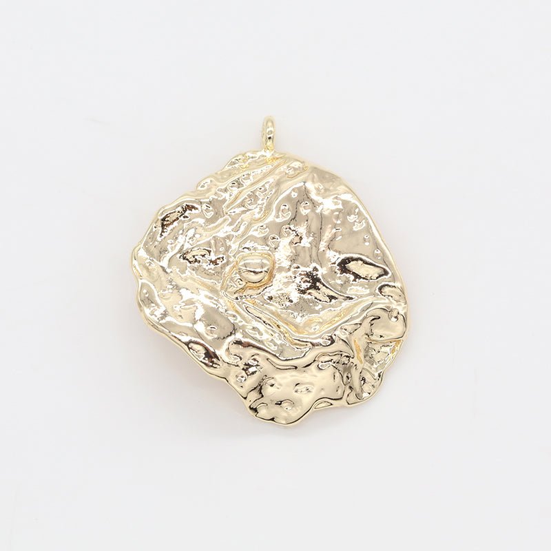 Hammered Moon Round Gold Coin Charm Gold Rustic Coin Pendant GP-149