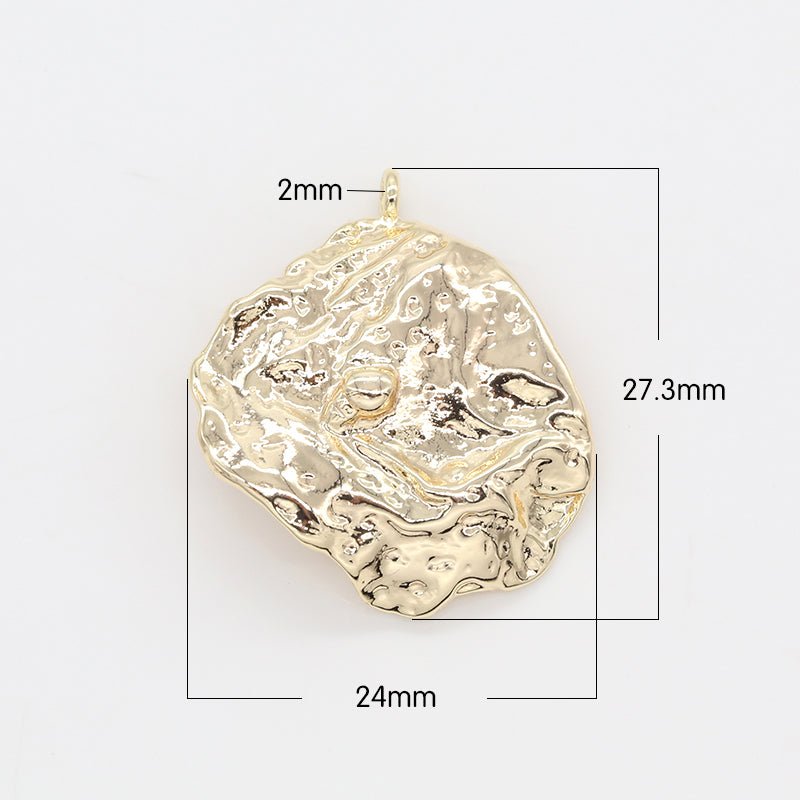 Hammered Moon Round Gold Coin Charm Gold Rustic Coin Pendant GP-149